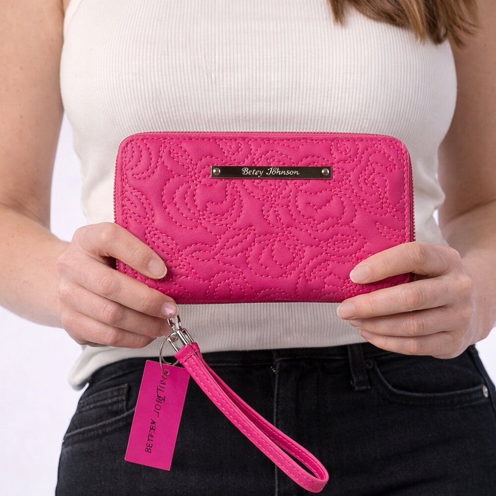 Betsey Johnson Azalea Rosebud Zip Around Wallet Pink NWT Wristlet